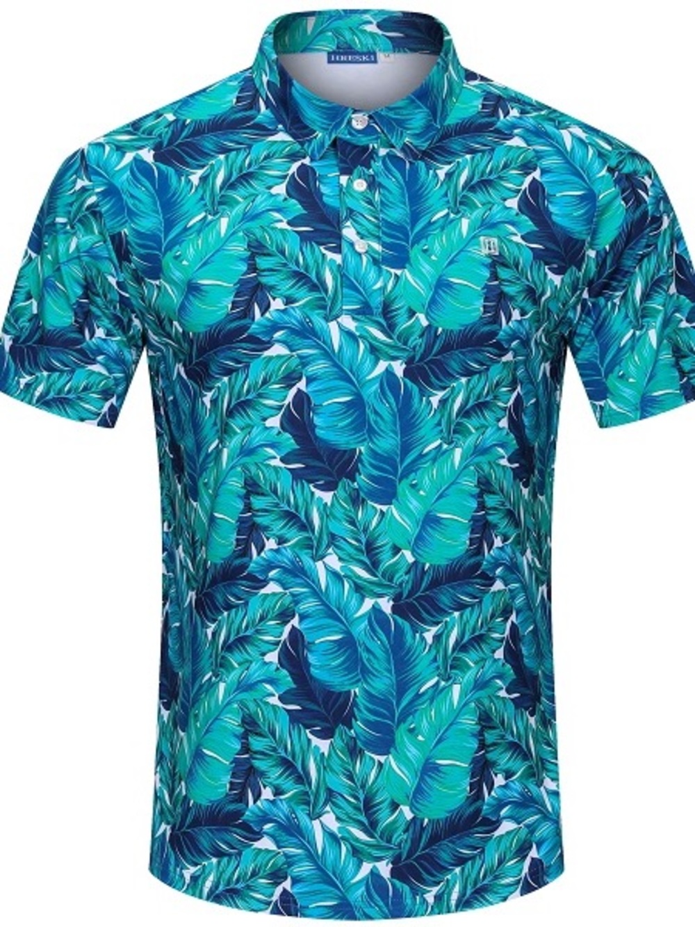 HRESKI Men’s Artistic Monstera Palm Leaves Golf Shirt – Size Medium